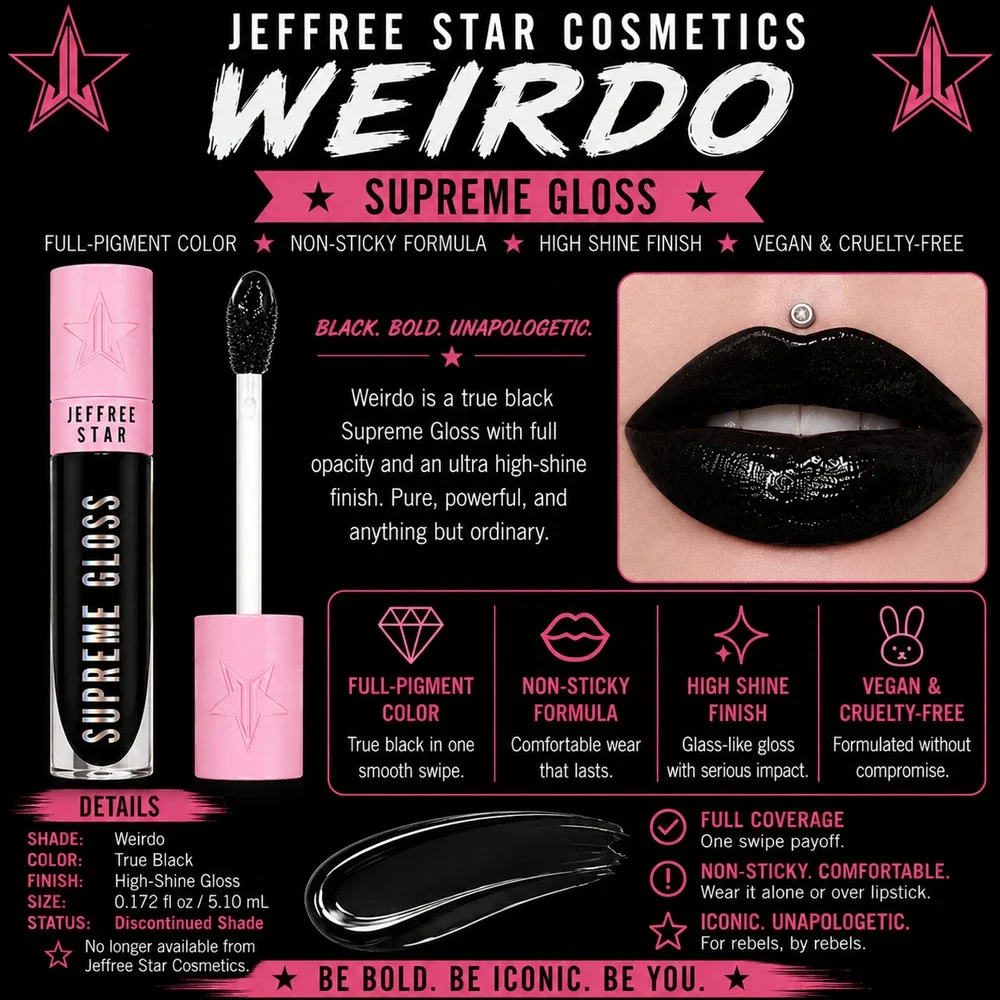 Jeffree Star Weirdo Supreme Gloss True Black Discontinued 0.172 fl oz NIB